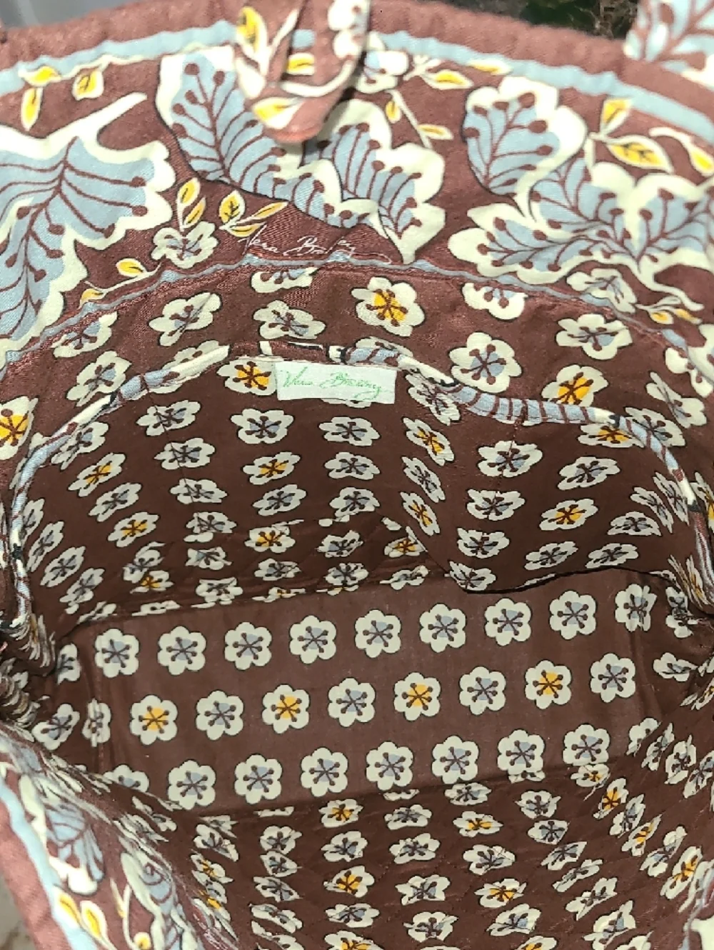 Vera Bradley Brown Tote with Light Blue Floral Print